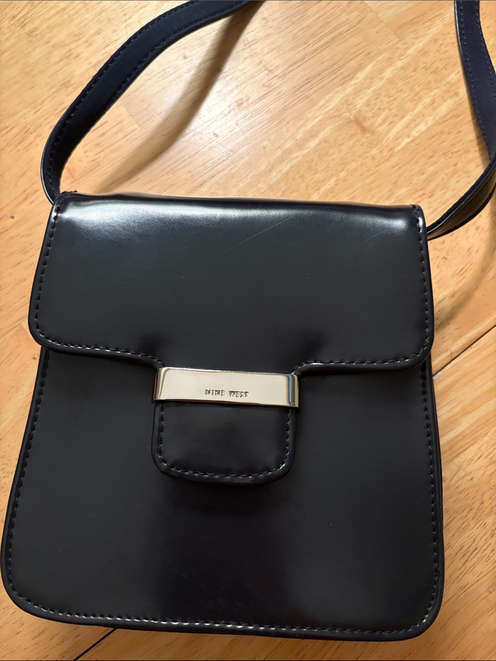 Nine West Black Smooth Leatherette Square Crossbody